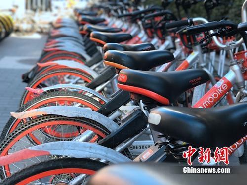 清一色的摩拜單車整齊擺放。<a target='_blank' href='http://www.chinanews.com/' >中新網(wǎng)</a> 吳濤 攝