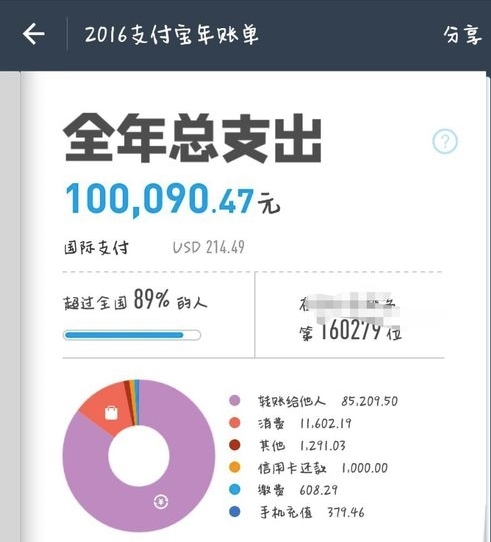 支付寶“個(gè)人年度賬單”今天上線(xiàn)網(wǎng)友評(píng)論扎心了